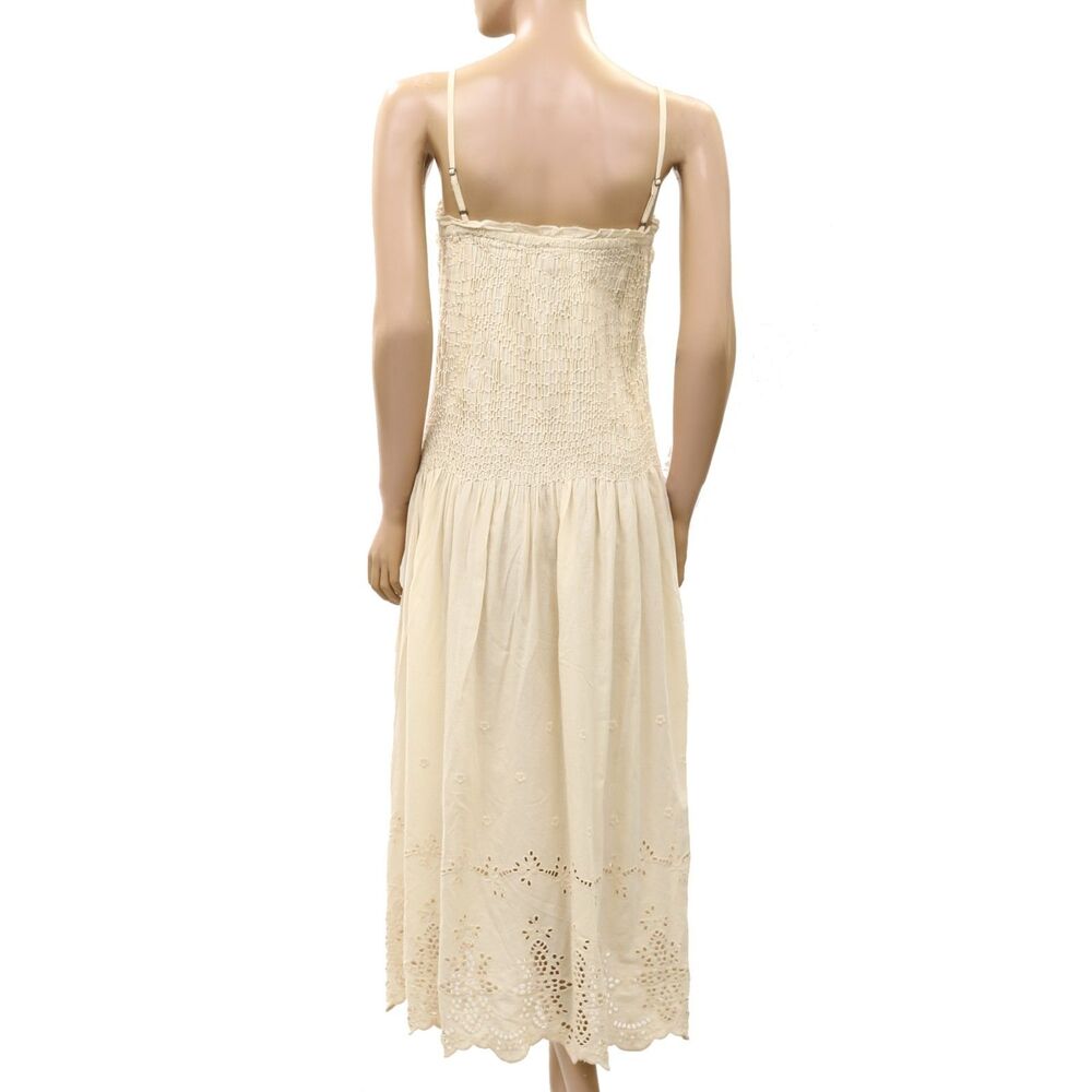 Free People Daphne Midi Dress Smocked Floral Embroidered Eyelet Ruffle S 289448 - Picture 7 of 9